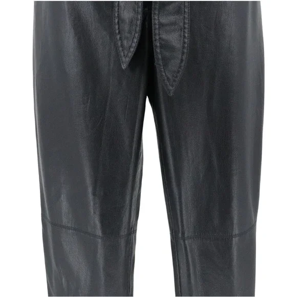 Nanushka Ethan Ultra High Rise Faux Leather Belted Pants Trousers Black Small